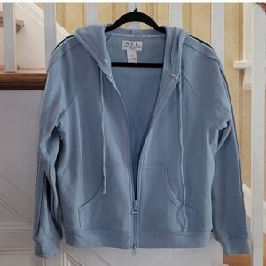 N.Y.L. New York Laundry Blue Zip-Up Hoodie Size L Petite